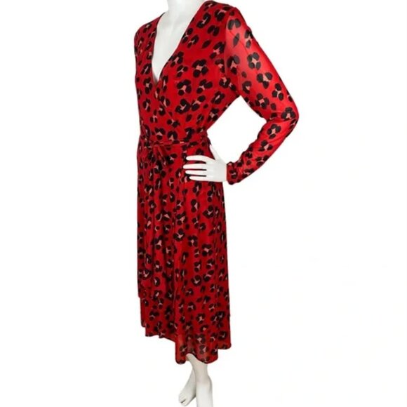 CAbi 5771 Vivien Siren Wrap Midi Dress Red and Black Leopard Animal Print V-Neck - Picture 4 of 16